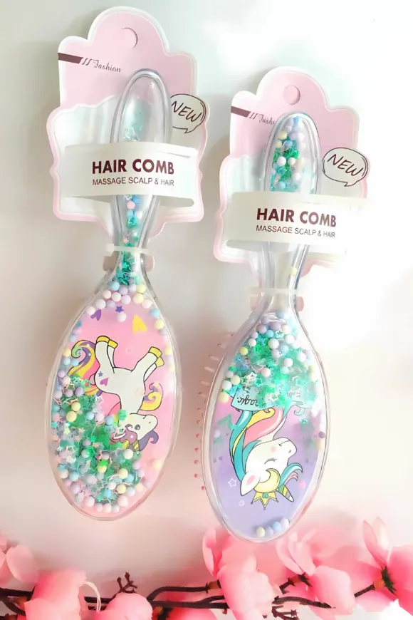 Unicorn Detangling Comb for Kids with Floating Beads – view 2