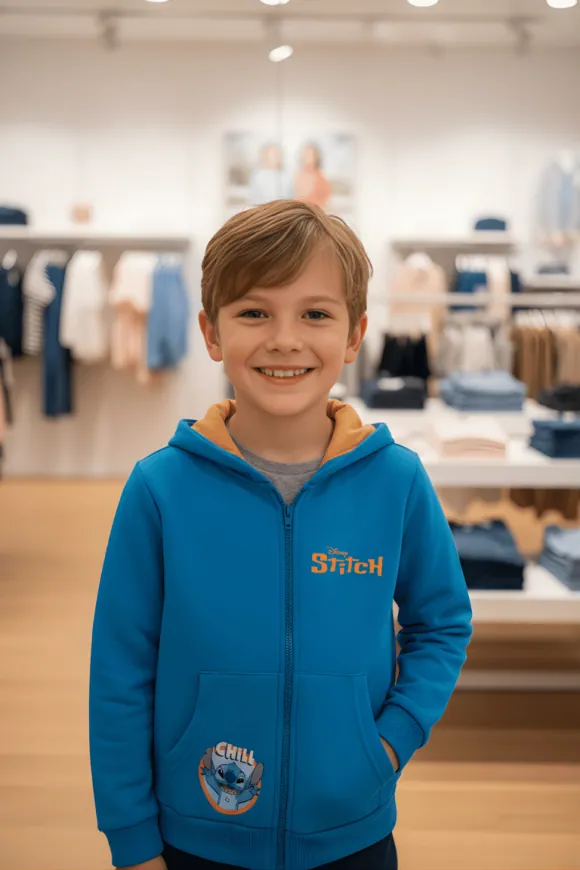 Stitch "Chill" Zip-Up Hoodie for Kids – Teal Blue – view 2