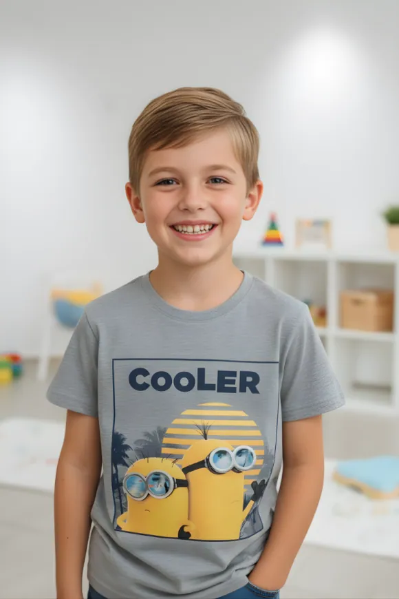 Minions "COOLER" Half Sleeve T-Shirt for Boys – Grey – view 2