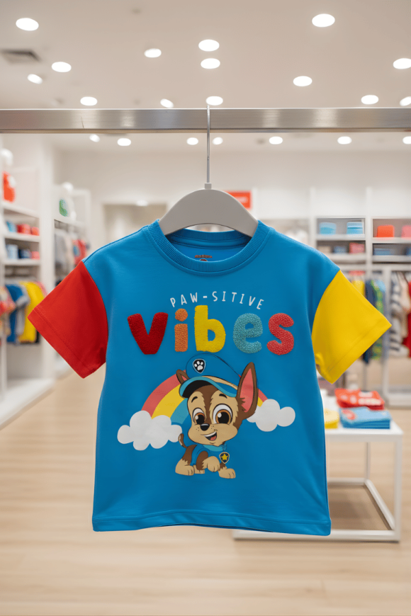 Pup Power: "Paw-sitive Vibes" Half Sleeve T-Shirt Blue