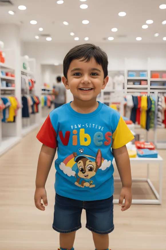 Pup Power "Paw-sitive Vibes" Half Sleeve T-Shirt for Boys – Blue – view 2
