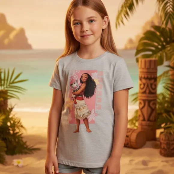 Moana T-Shirt for Girls – Grey Front & Back Print